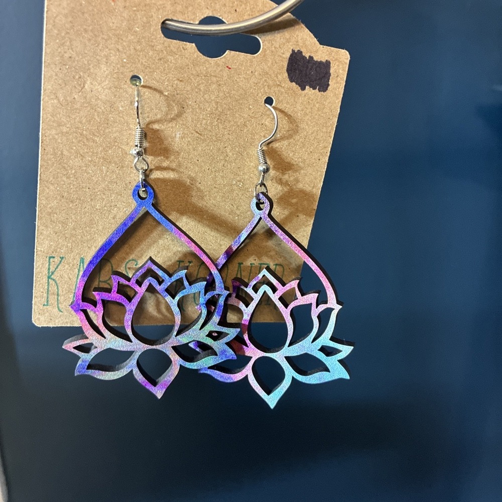 Lotus Flower‎ Wooden Earrings | Laser Cut Cherry Wood | Hypoallergenic 316 Steel
